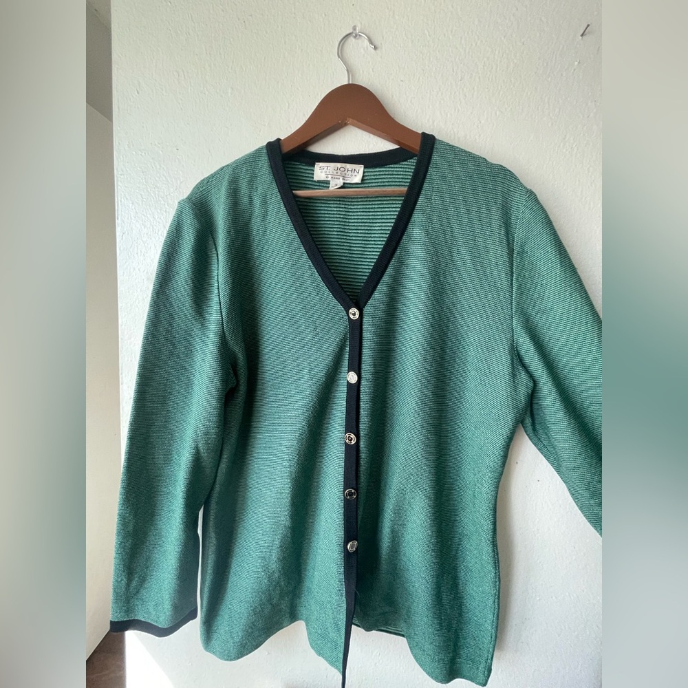 St. John Collection Teal and Black Knit Top